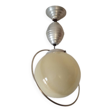 Vintage 50/60 pendant light in aluminum and opaline
