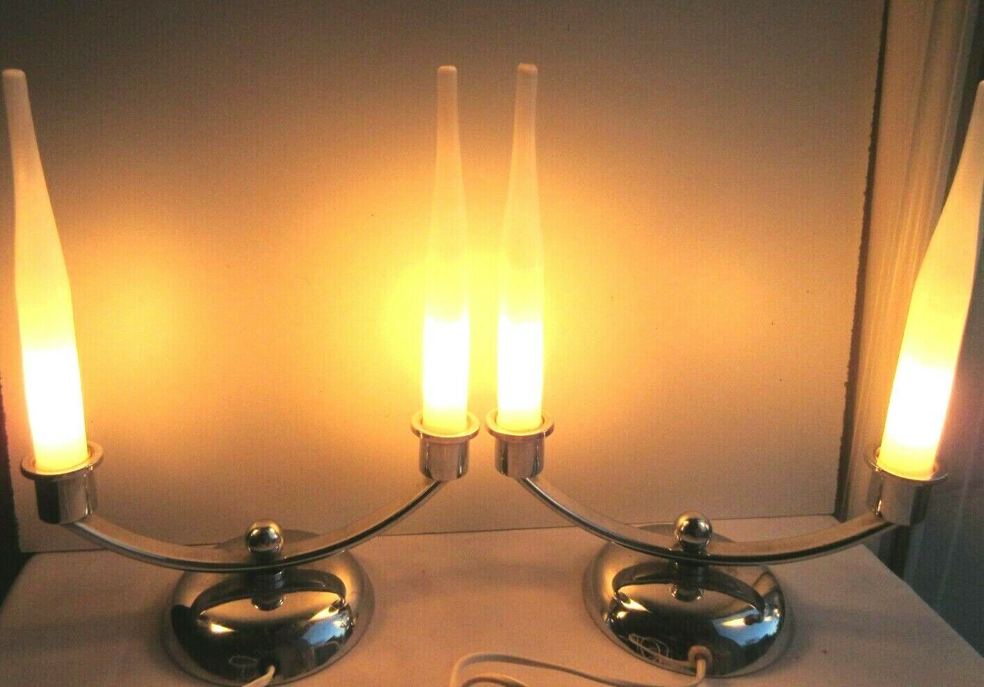 2 art deco lamps with 2 lights, chrome metal, 1930 design