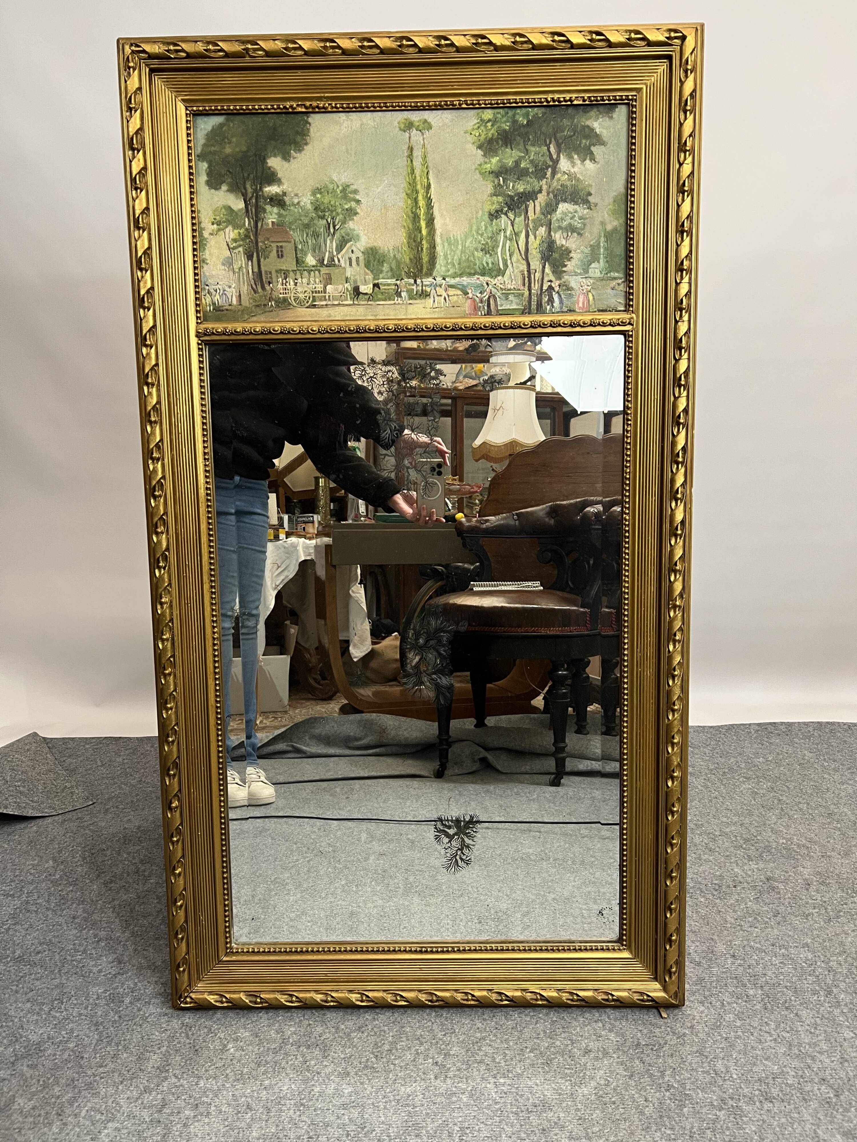 Trumeau mirror gilded wood landscape décor 69x124cm