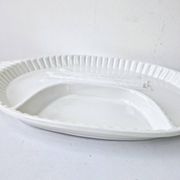 Large compartmented asparagus dish vintage white ceramic slush 43.5x28 cm