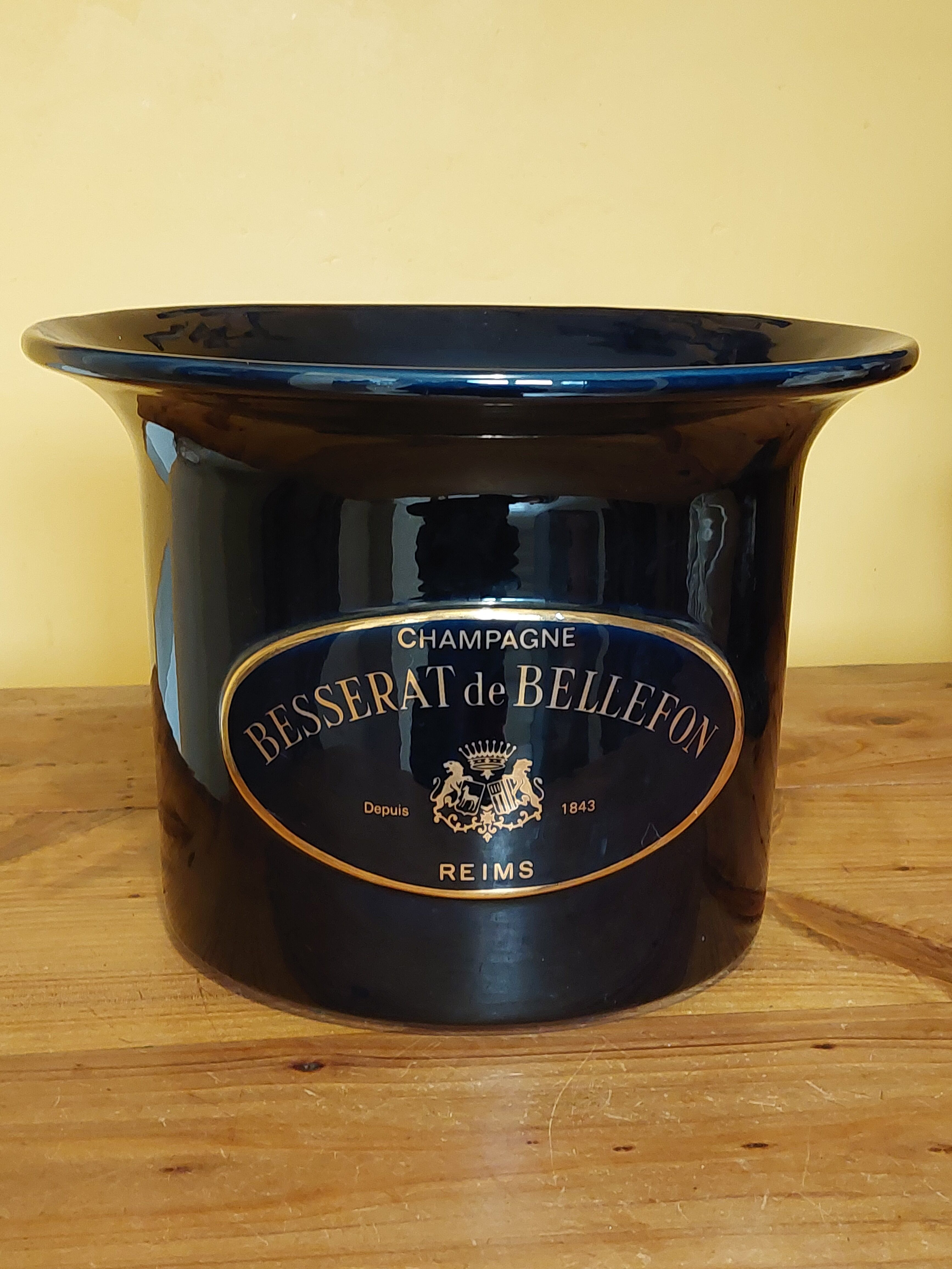 Navy blue ceramic refresher stamped