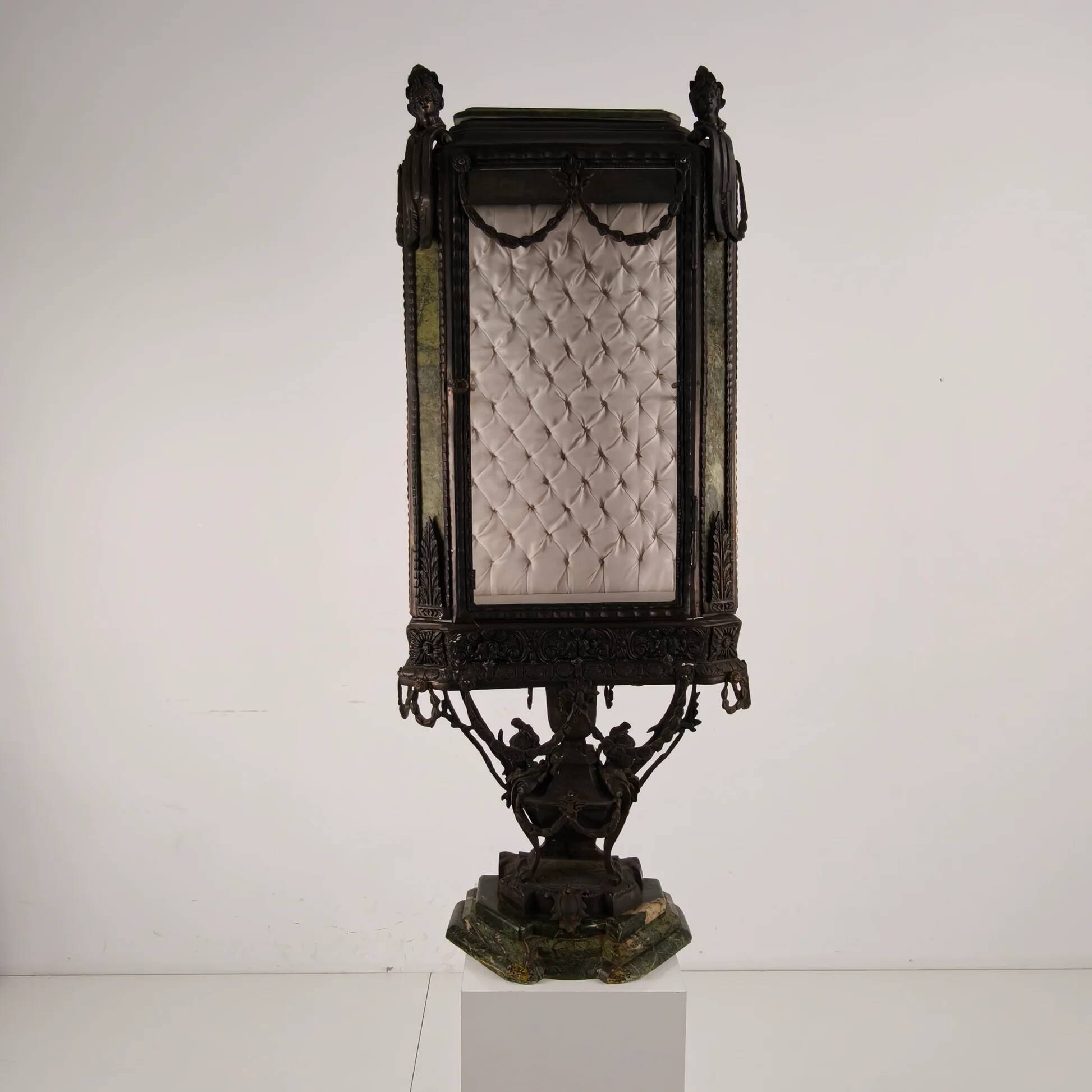 Continental Louis XIV-style cast zinc & green marble curio cabinet – early 20th century