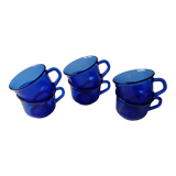 Set of 6 vintage arcoroc transparent Indigo blue glass cups