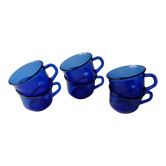 Lot de 6 tasses en verre bleues Indigo transparentes arcoroc vintage