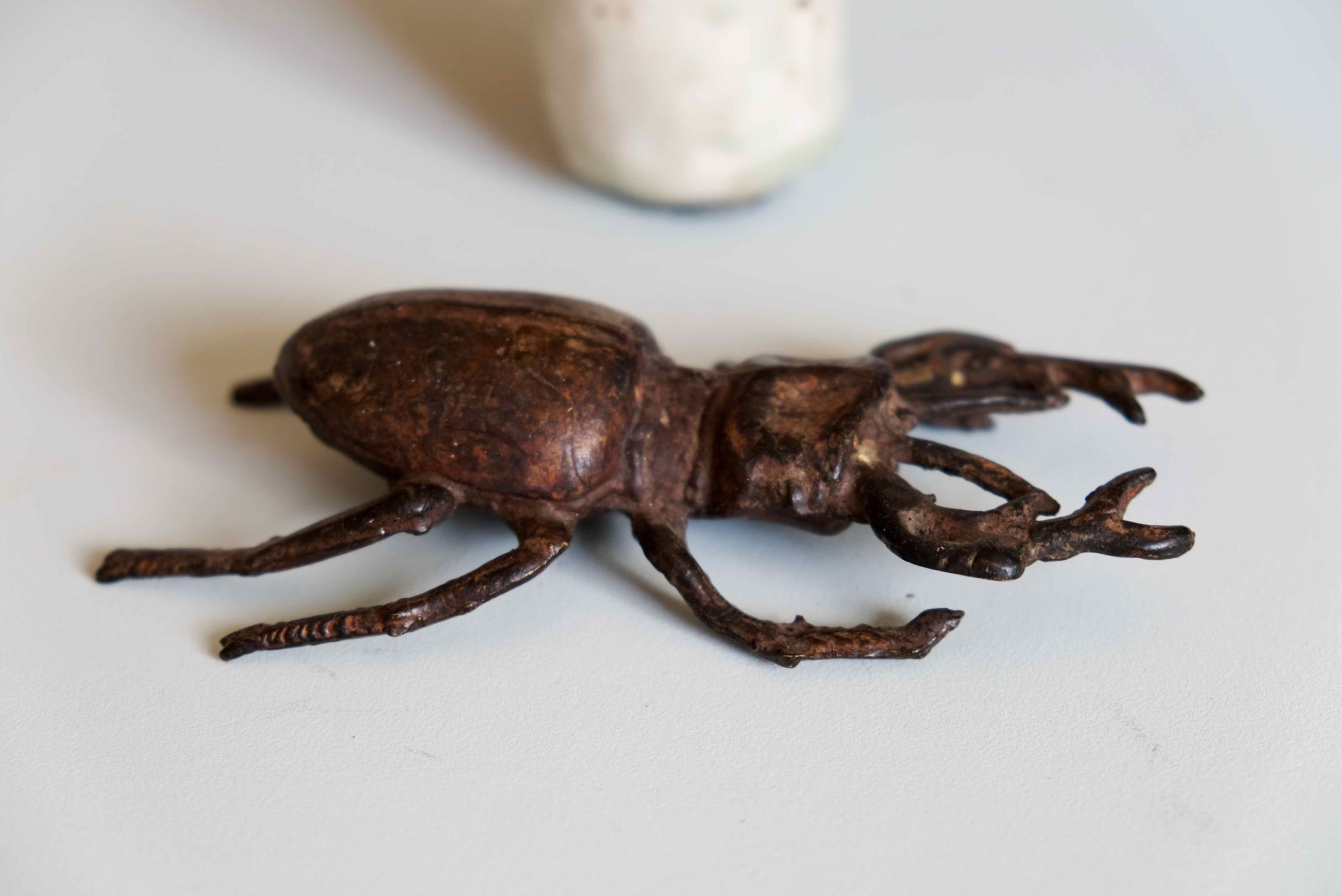 Sculpture / paperweight large deer antique bronze beetle