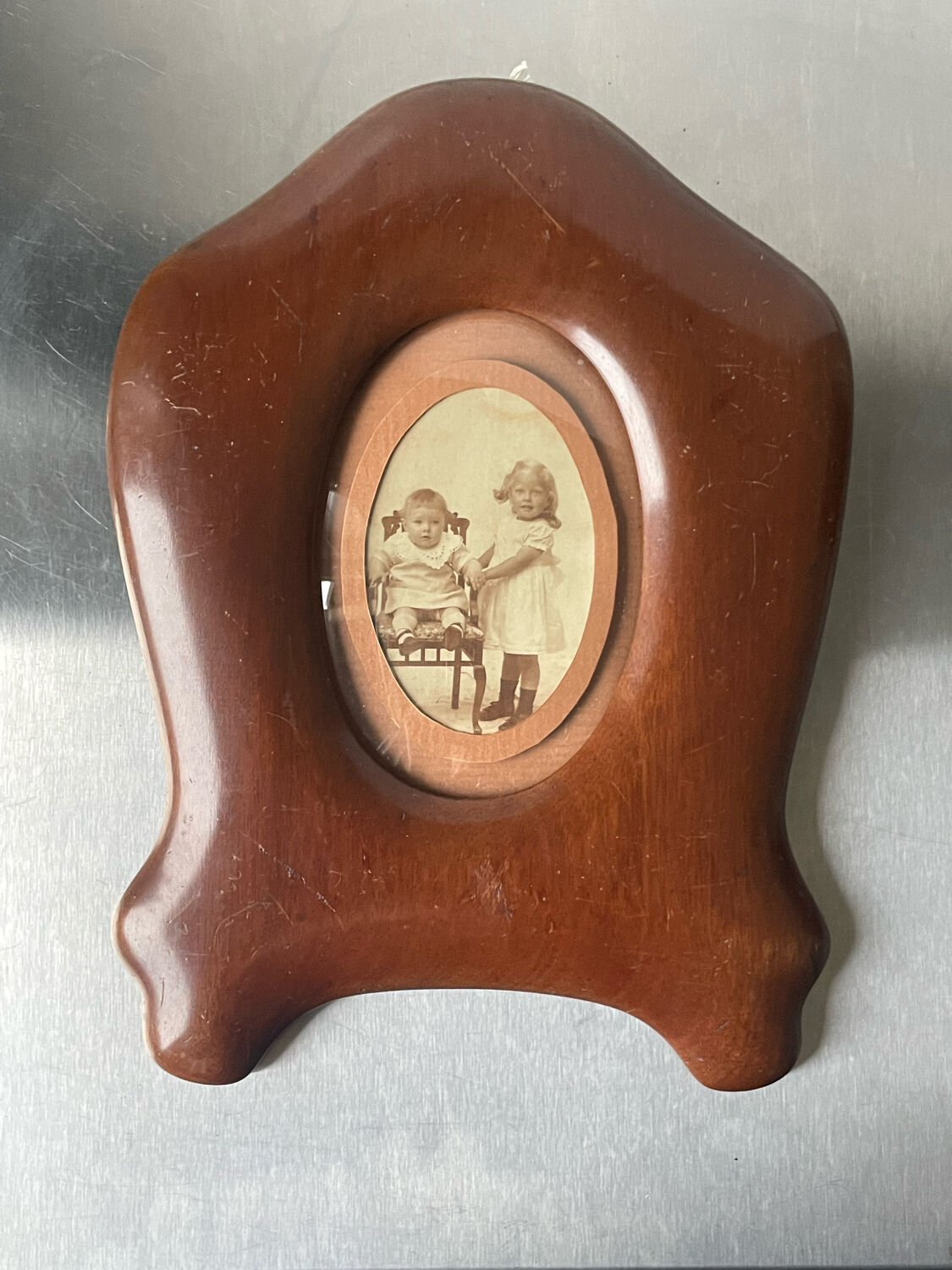 Art nouveau mahogany wooden frame measurements 27.5 cm x 20 cm  convex glass