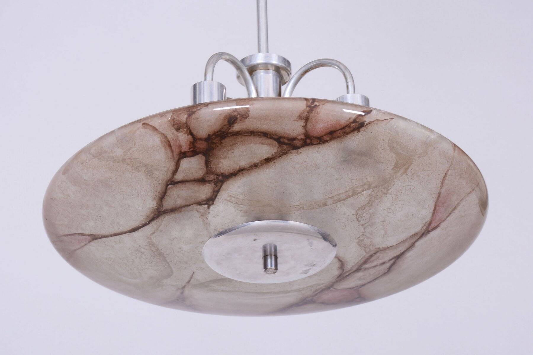 Art Deco Chandelier in Aluminium and Marbled Glass, Czech, 1940s