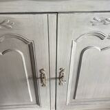 Charming vintage display cabinet in greige solid wood, castle charm.