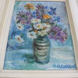 Hand Painted Painting, Oil on Canvas, Signed, Czechoslovakia, 1963