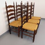 Set of 6 vintage Arts & Crafts chairs in Antonio Calligaris style in rope oak wood from the 50s