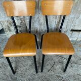 Paire de chaise ancienne metal noir + assise & dossier bois