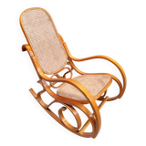 Rocking-chair en bois courbé et cannage osier rotin