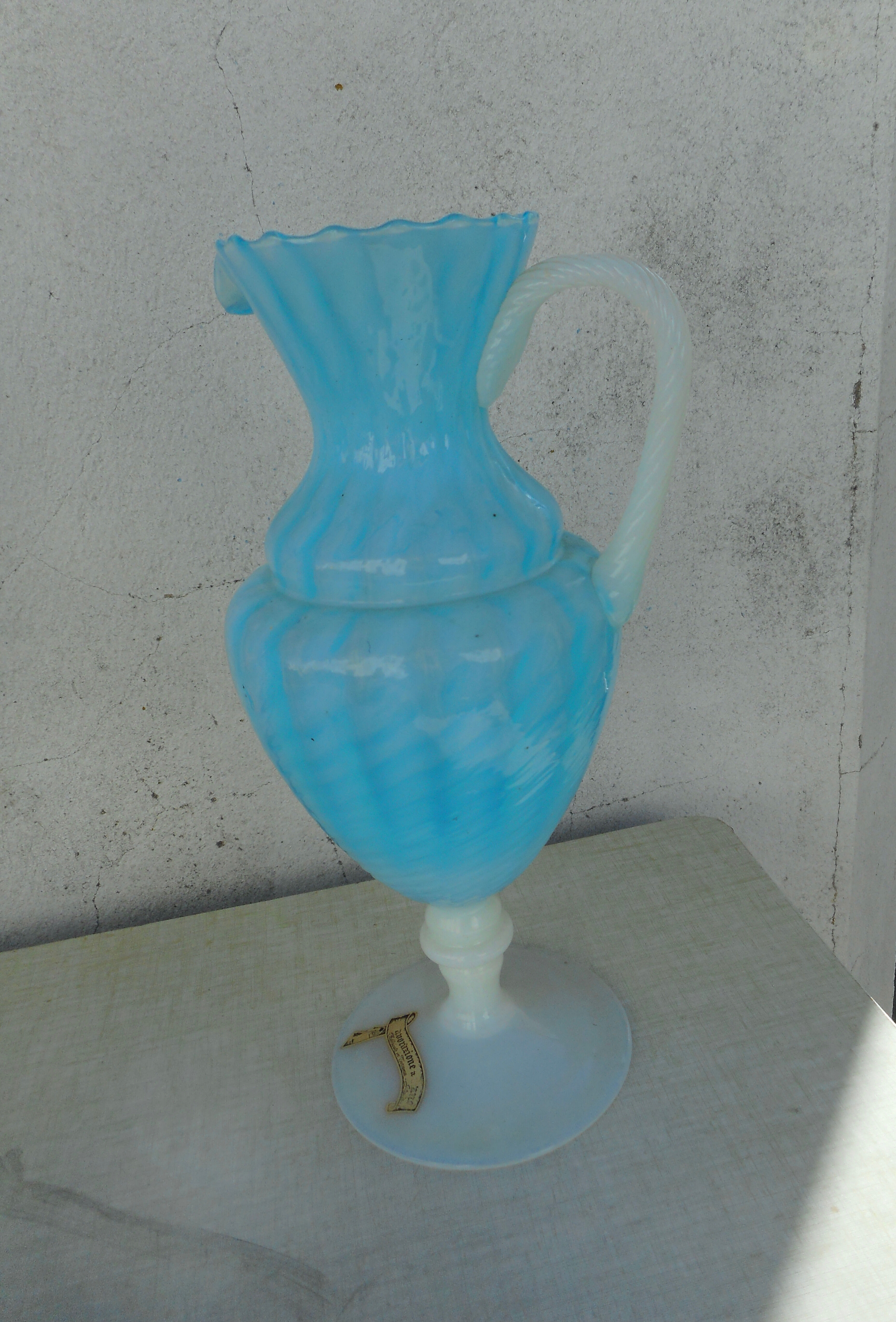Italian pitcher in blue and white opaline