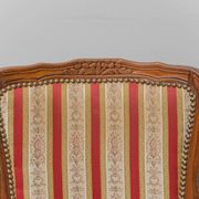 Pair of Parisian-style armchairs in wood with striped fabric armrests, vintage