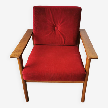 Vintage wood and velvet armchair