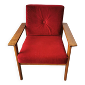 Vintage wood and velvet armchair