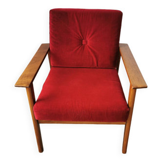 Vintage wood and velvet armchair