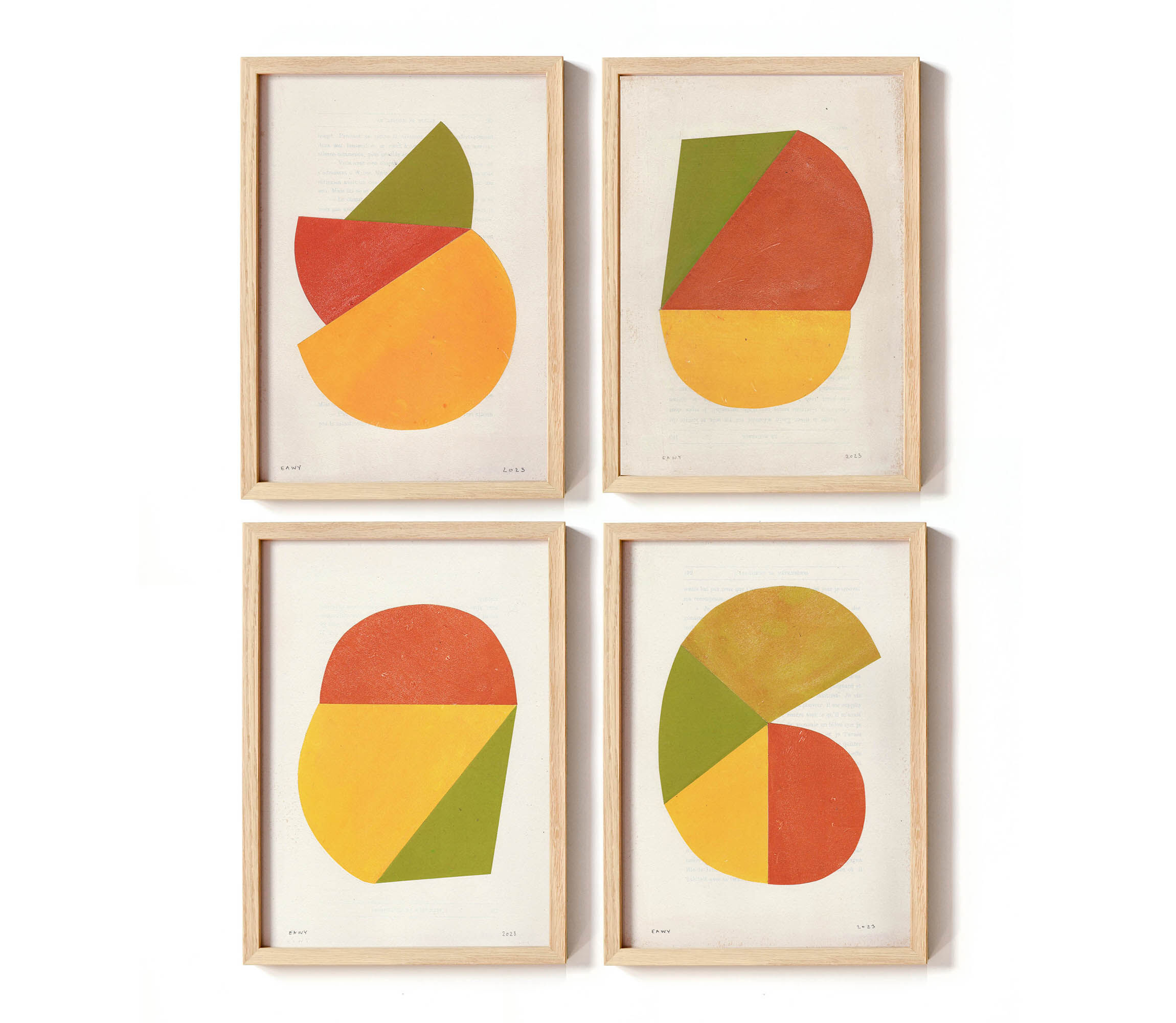 Series of 4 collages on old paper signed Eawy