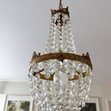 Antique brass and cut glass balloon chandelier