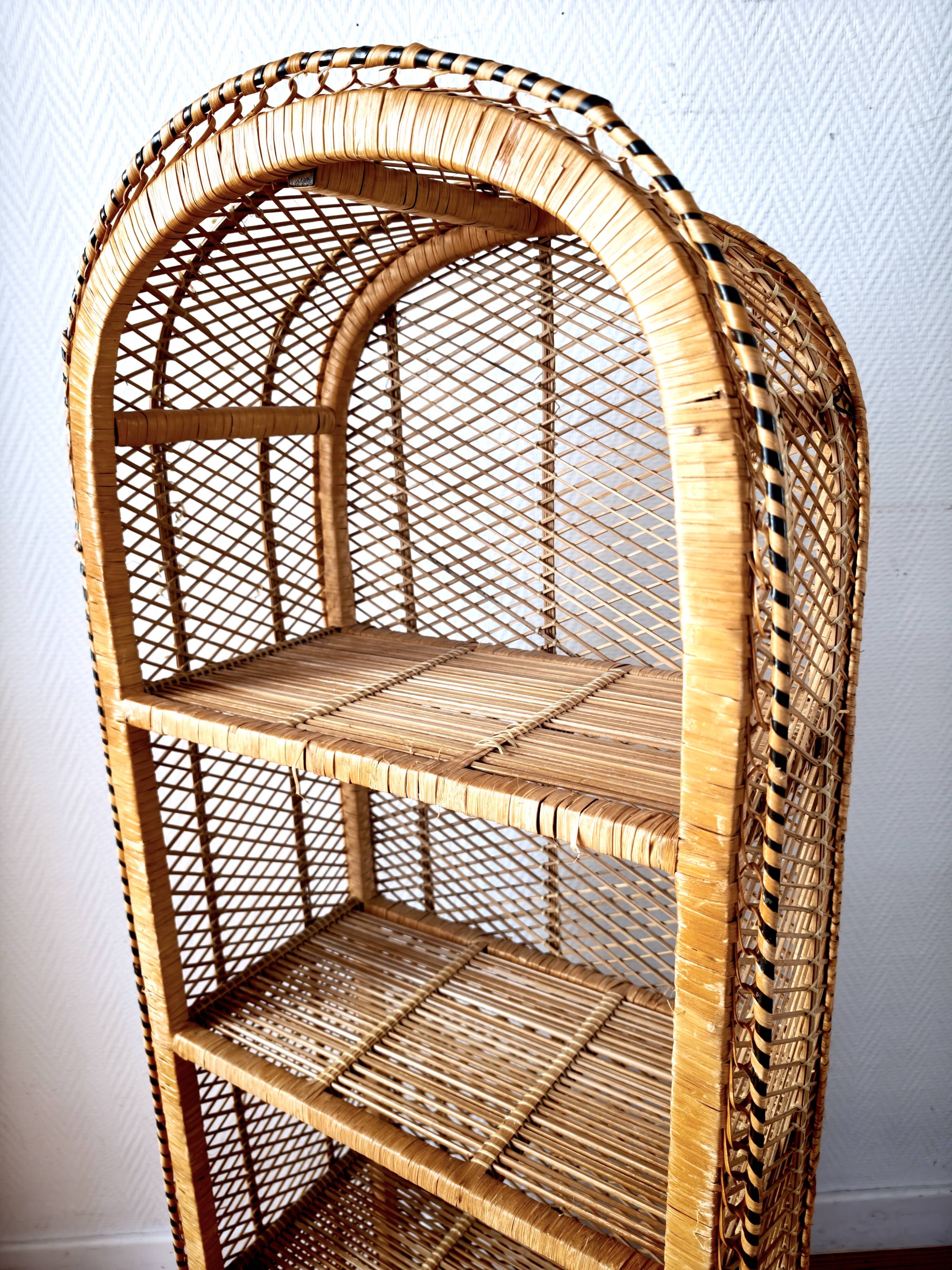 Rattan shelf on legs circa 1960