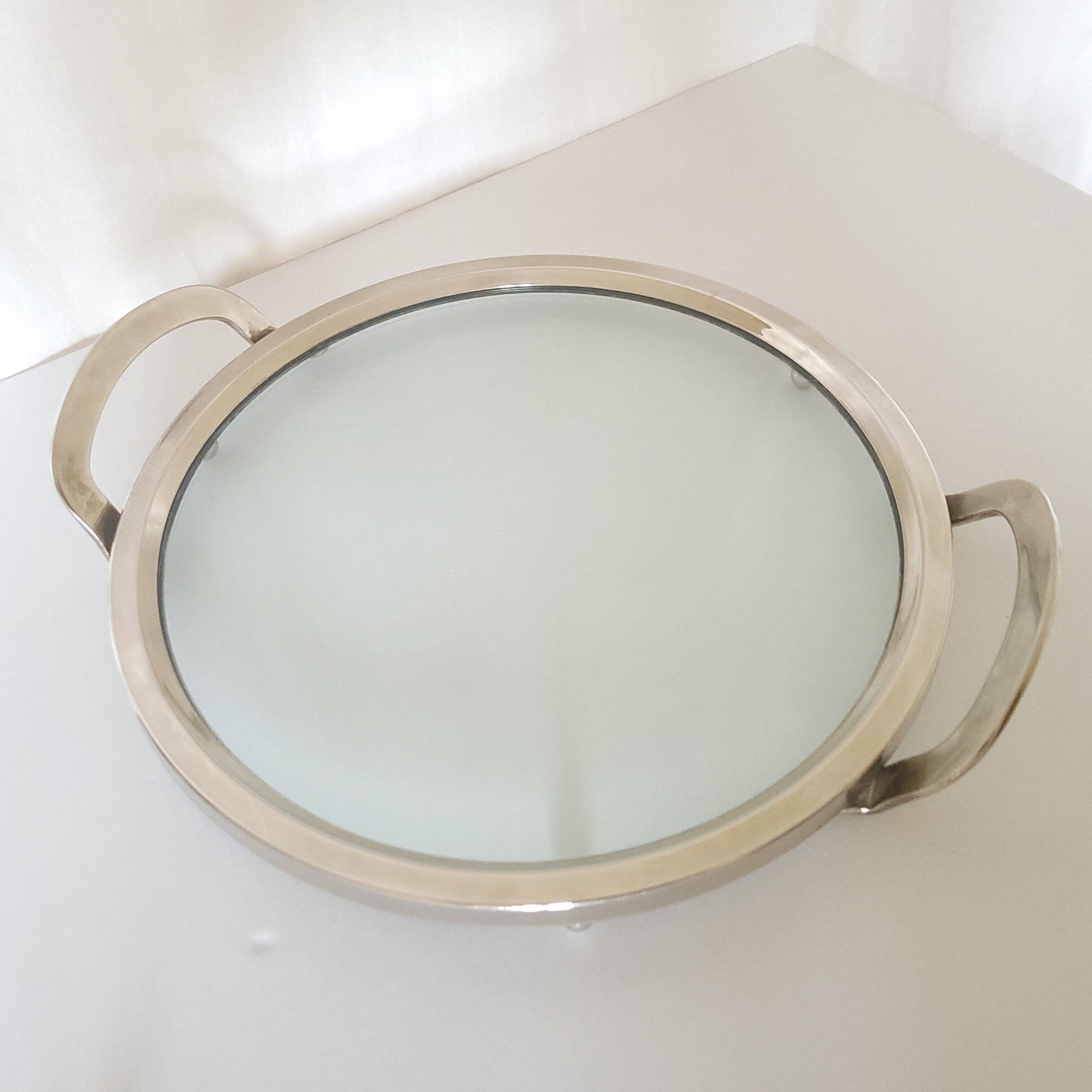 Glass and silver-plated metal tray