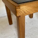 Coffee table in elm and slate by Maison Regain 1970