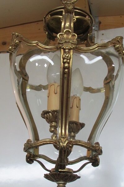 Lantern, chandelier 2 lights, glass and bronze