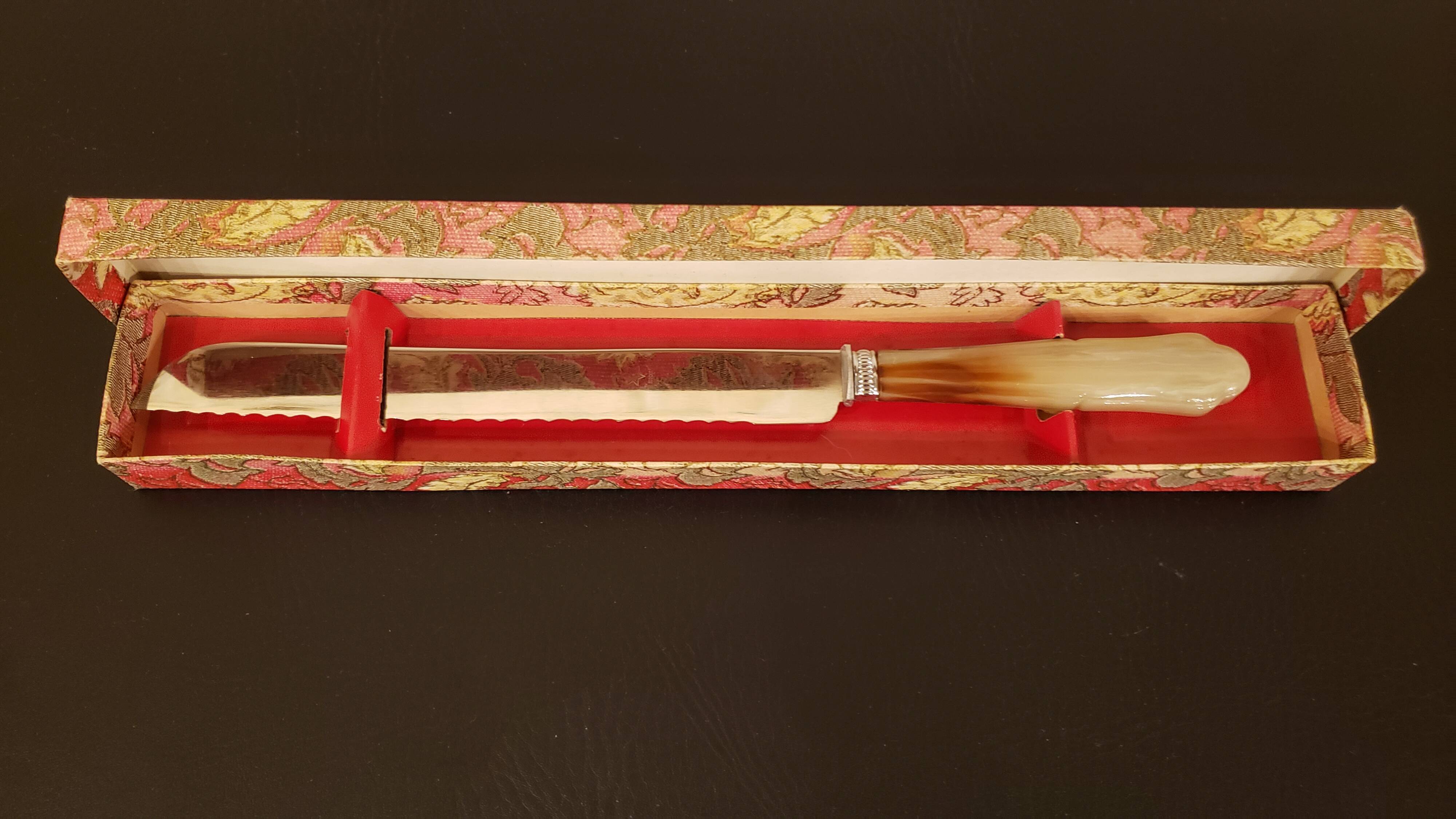 Serrated serving knife in its vintage case