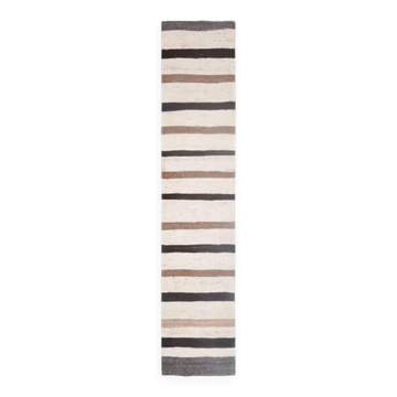 1970s Vintage Turkish Handmade Wool Cotton Beige Kilim Rug 73x345