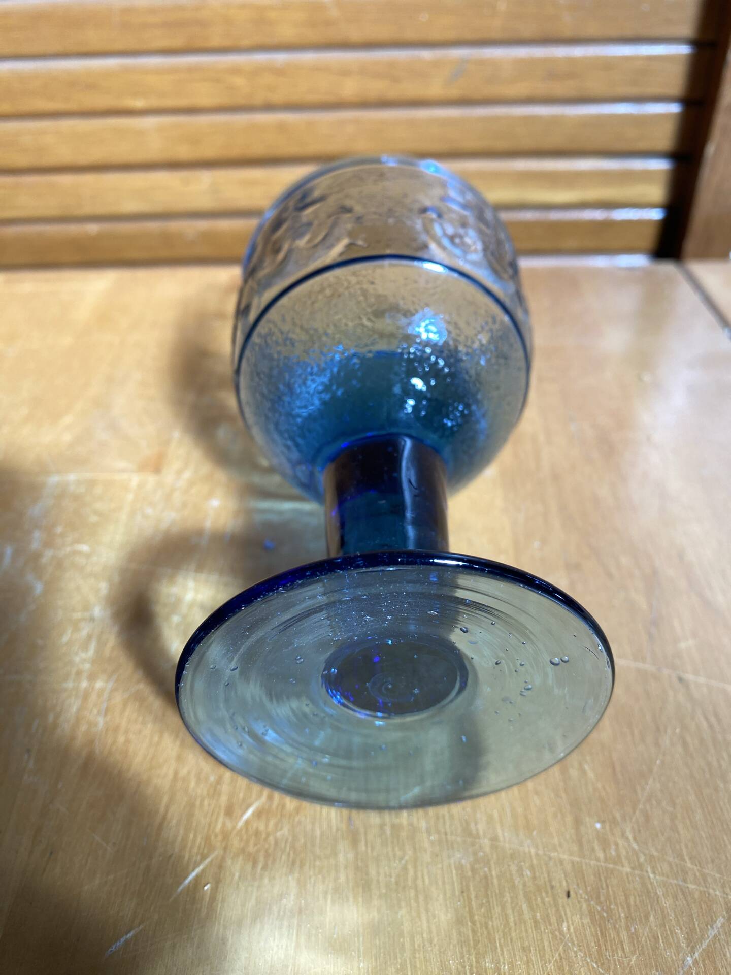 Set of 4 Stemmed Glasses Moulded Blue Marine Decor 1960s Vintage