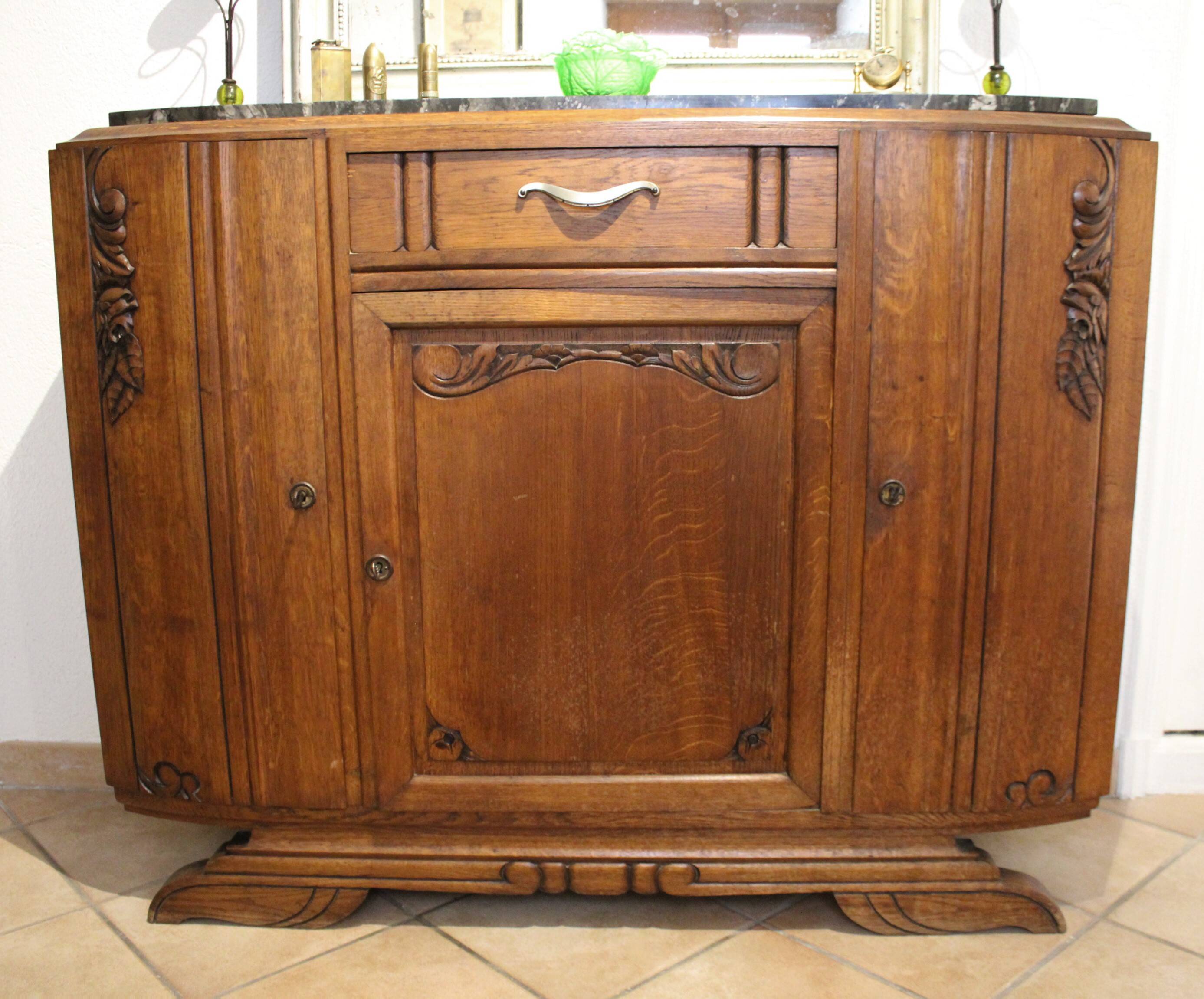 Low Art Deco oak and marble sideboard