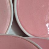 Six old pink earthenware dessert plates