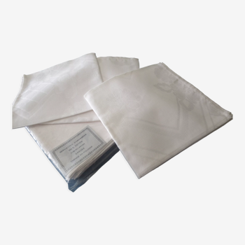 12 serviettes de table en coton blanc damassé