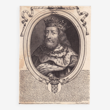 Gravure XVIIe 1680 Clovis Roi de France Mérovingien Nicolas de Larmessin