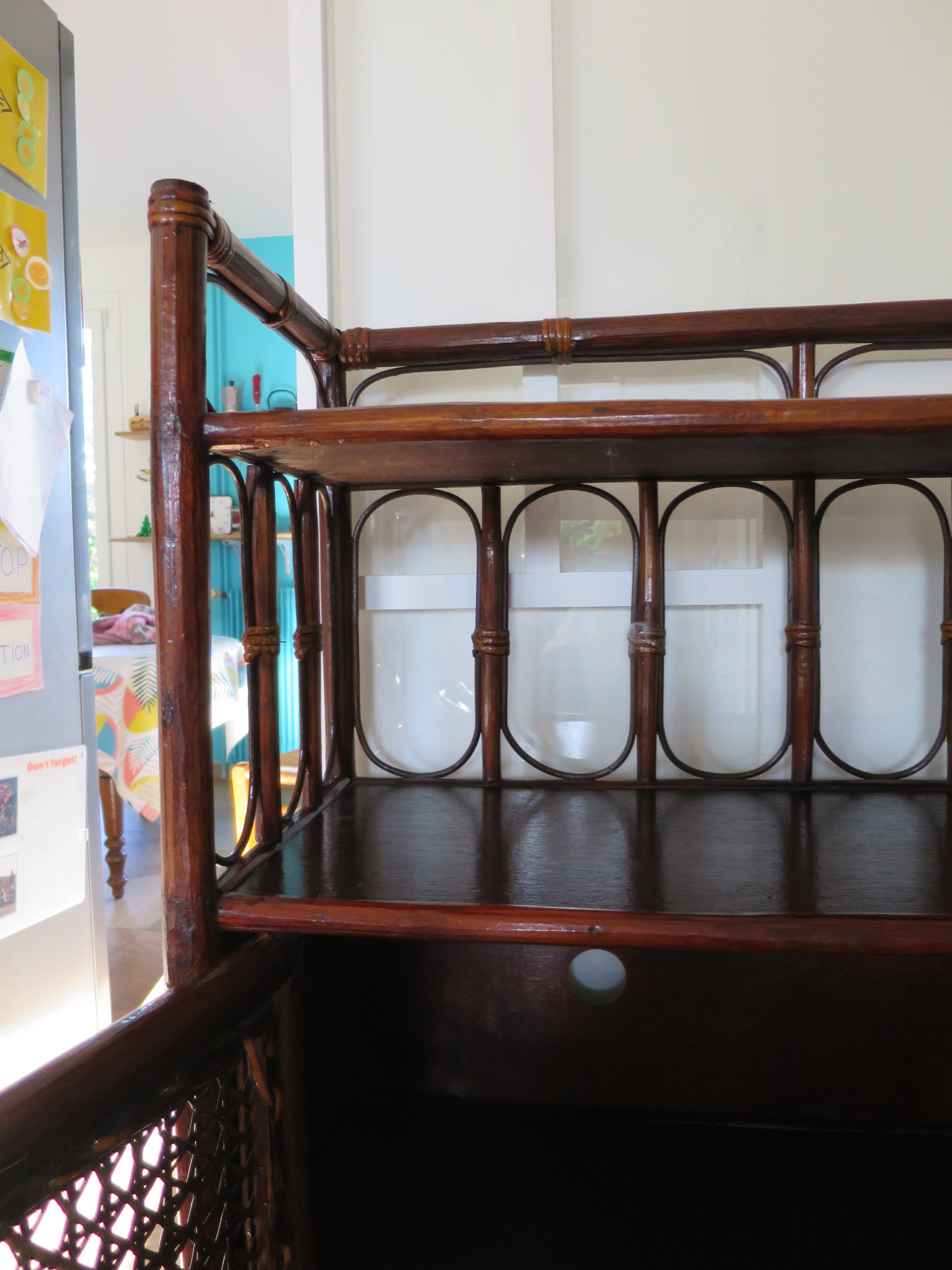 Support buffet bibus woven rattan 2 doors in caning - vintage 60s/70s