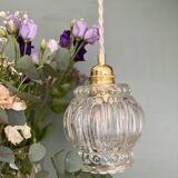 Vintage globe pendant light in transparent bubbled glass