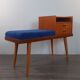Bench Norwegian Phone Teak and blue fabric, Vintage Scandinavian 1970s