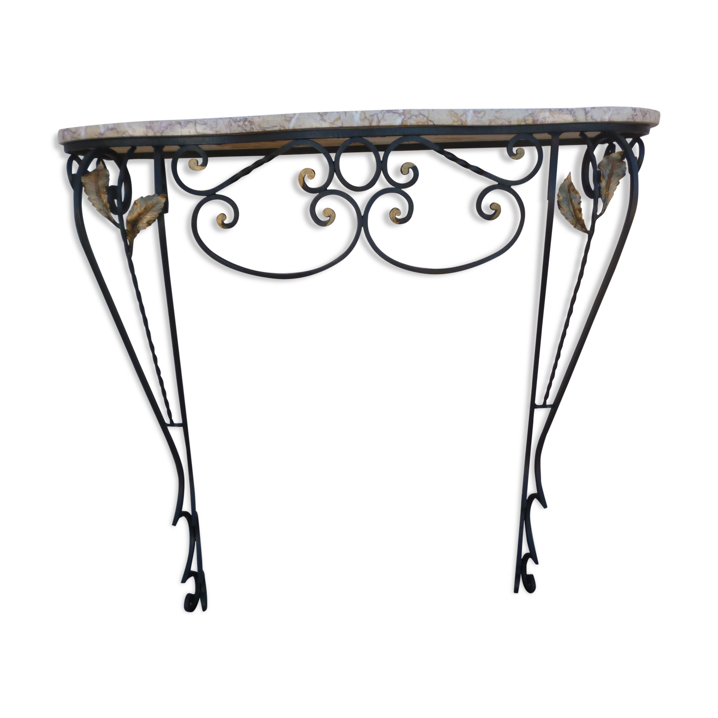 Art Deco wrought iron console with marble