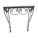 Art Deco wrought iron console with marble