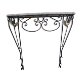 Console fer forgé art déco avec marbre