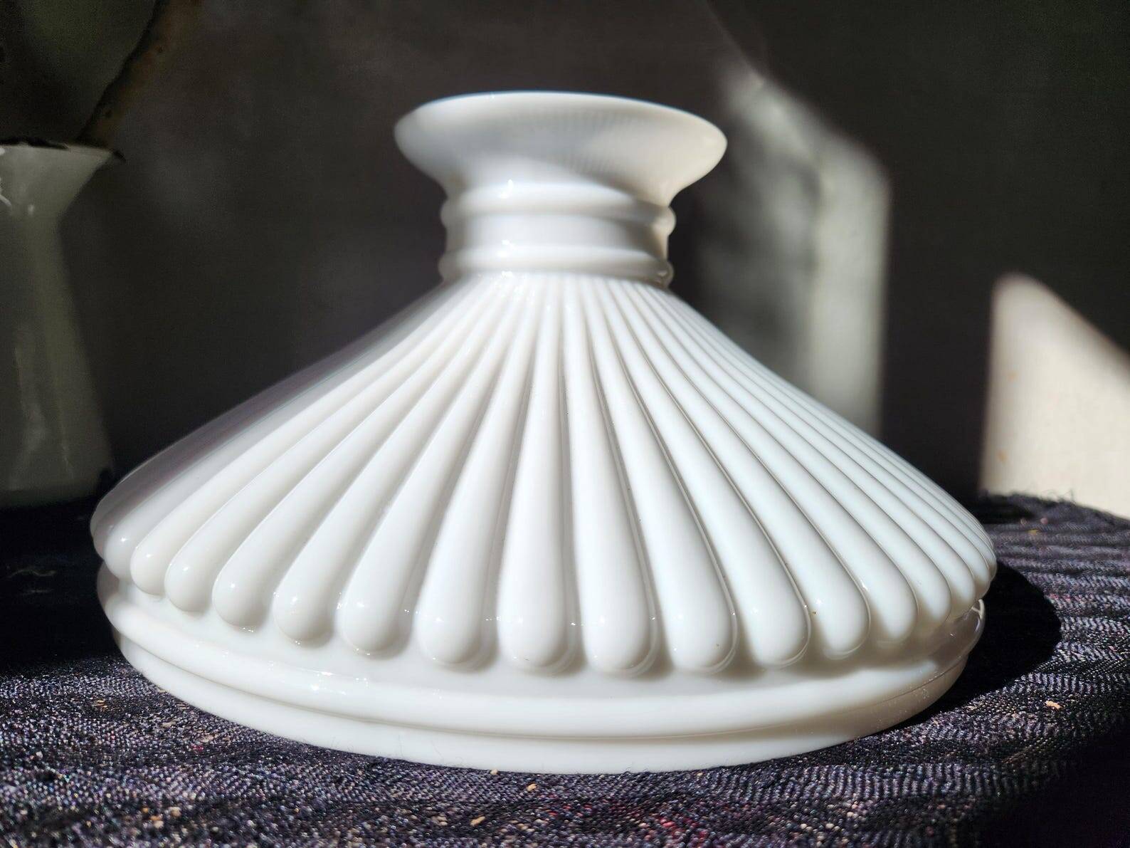 1930s Lamp Shade Art Deco White Opaline Ribbed Glass Lamp Shade Office