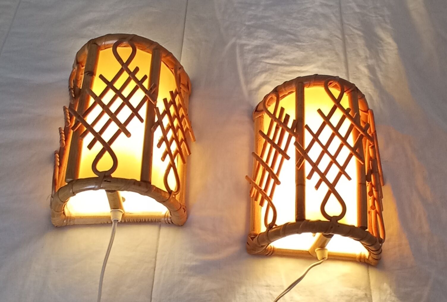 Pair of bamboo sconces 70s