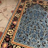 Handmade Blue Carpet with Flower Design