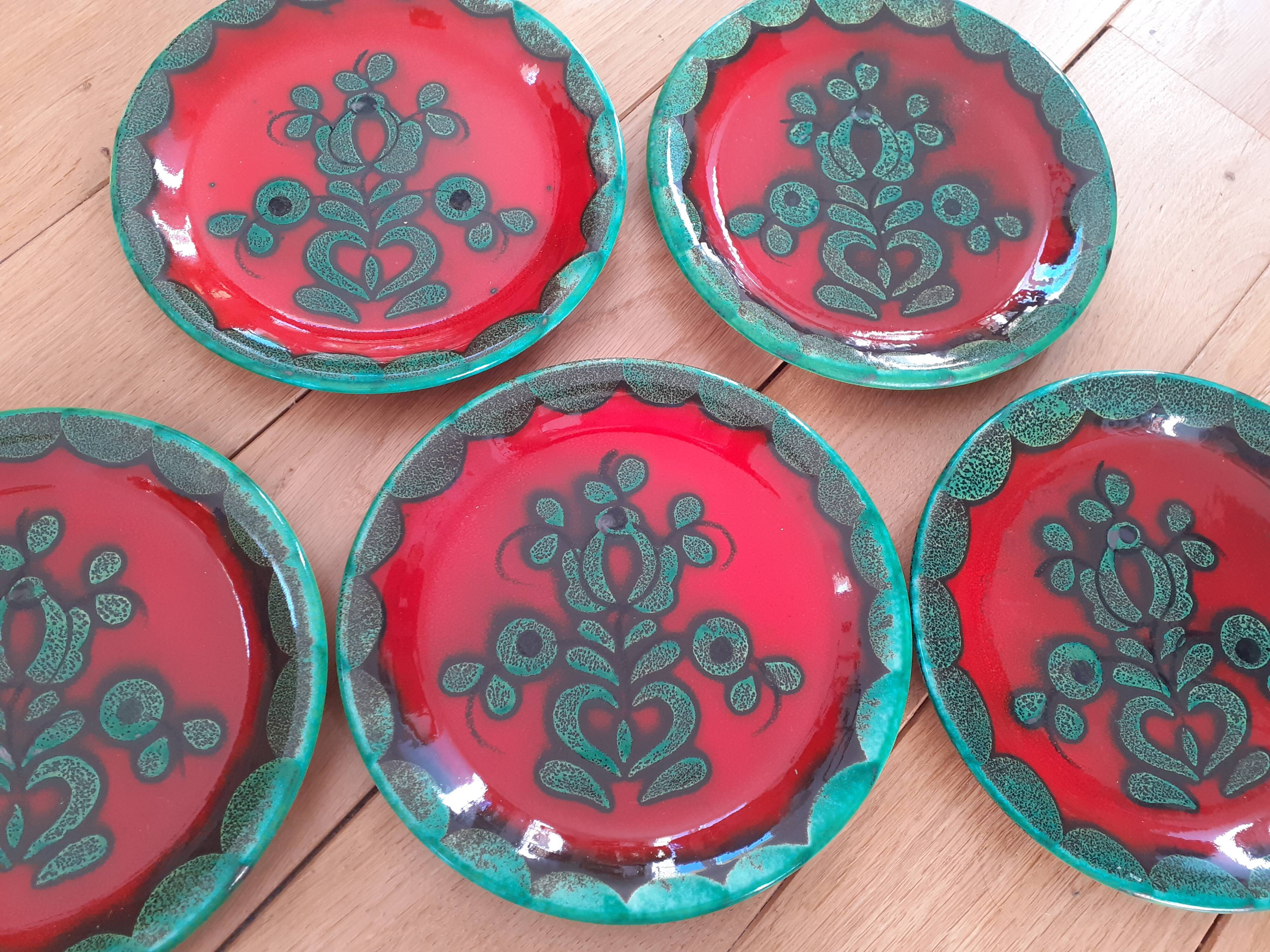 Set of 5 plates Gallo Piroschka Villeroy and Bosch green and red