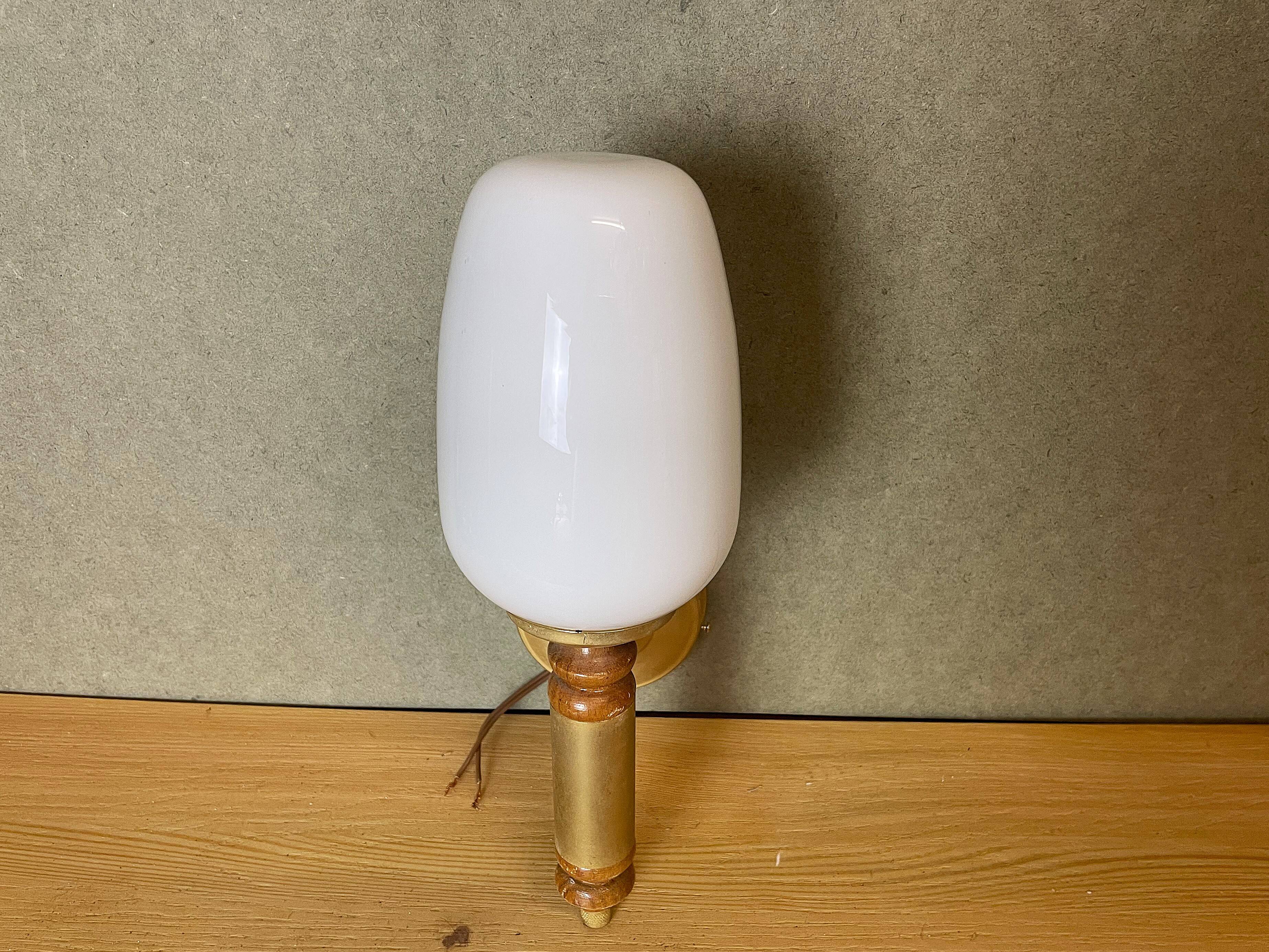 Portuguese opaline glass and wood wall sconce light