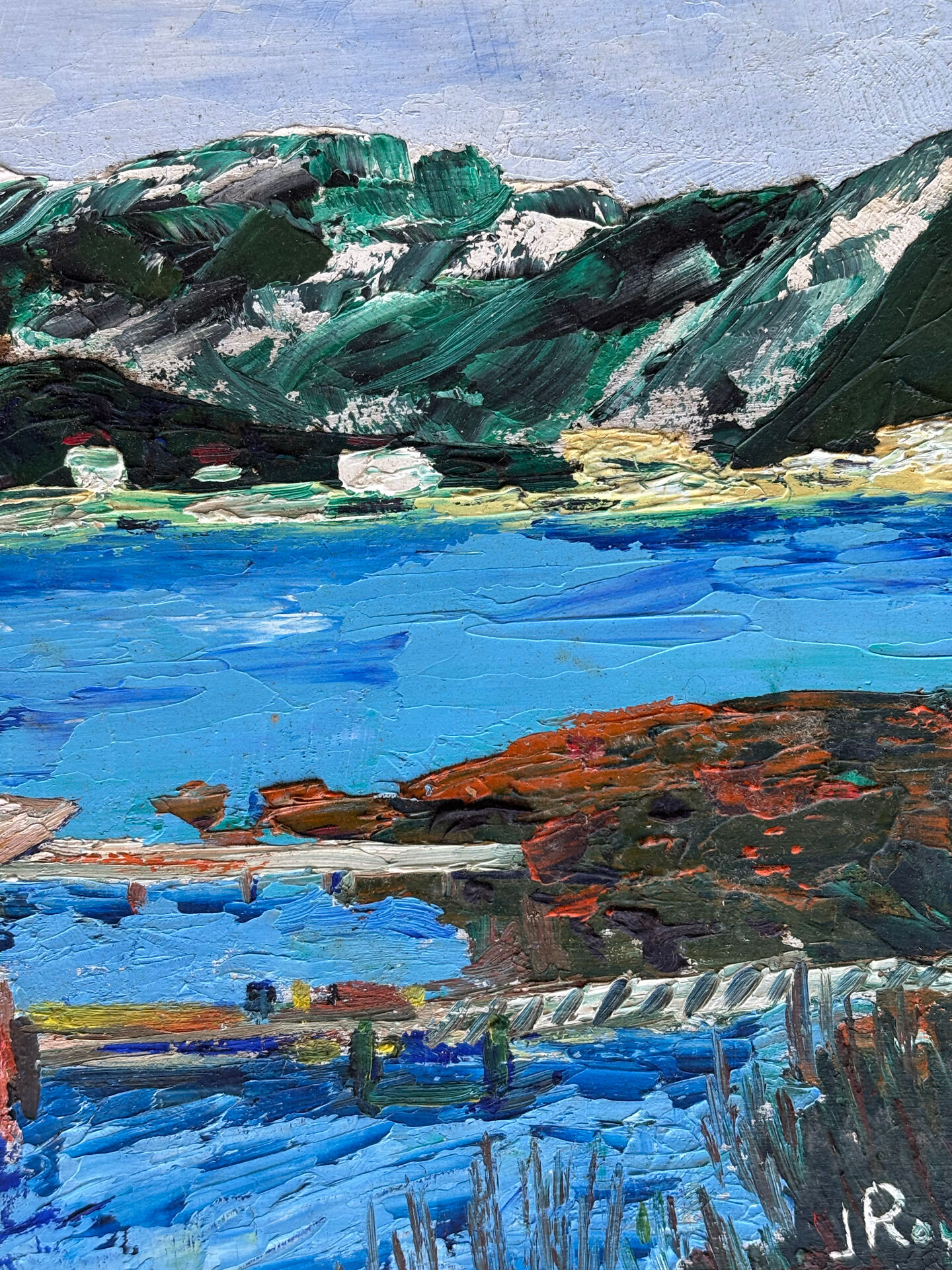 Suite de 3 huiles sur panneaux - paysages marins
