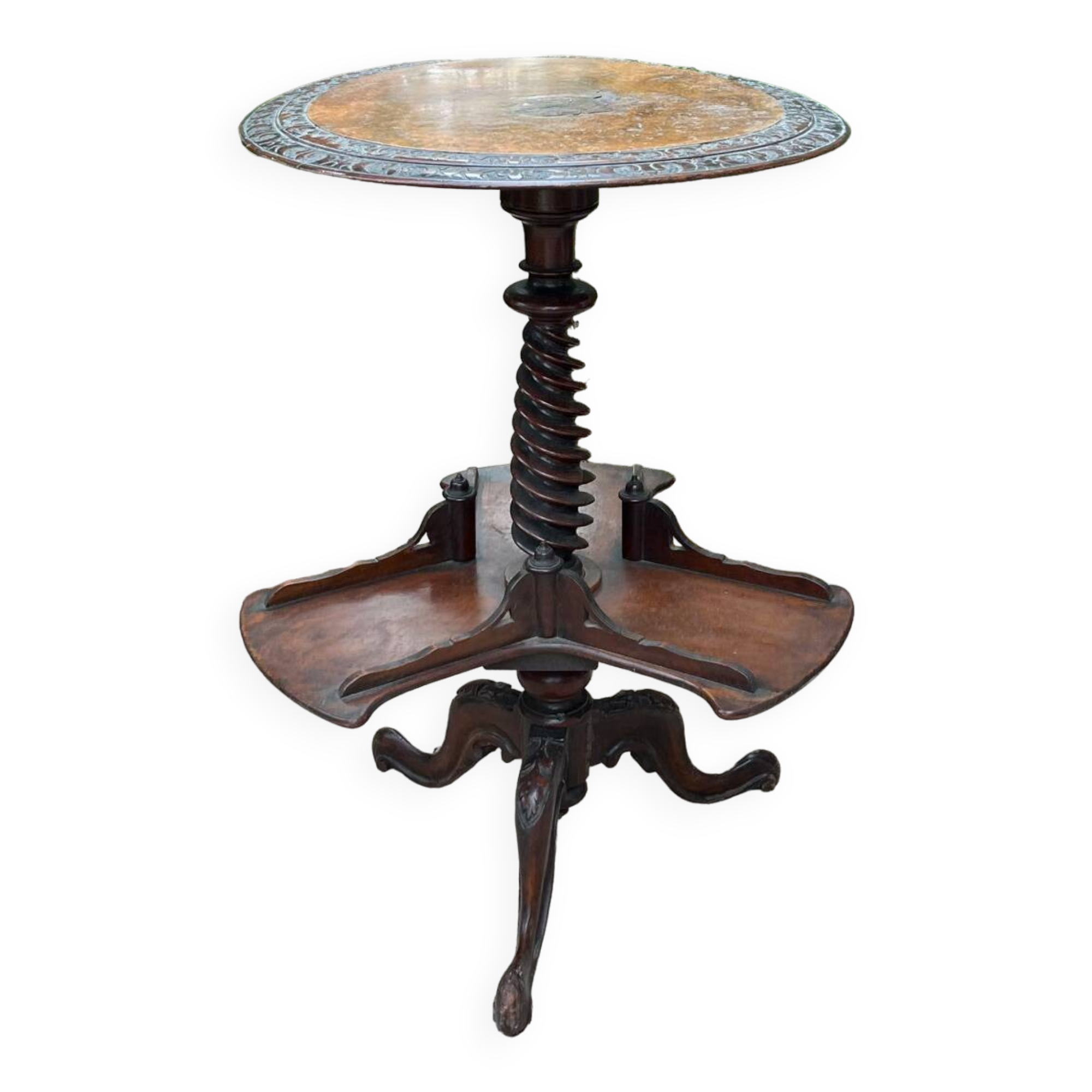 Old pedestal table with rotating trays