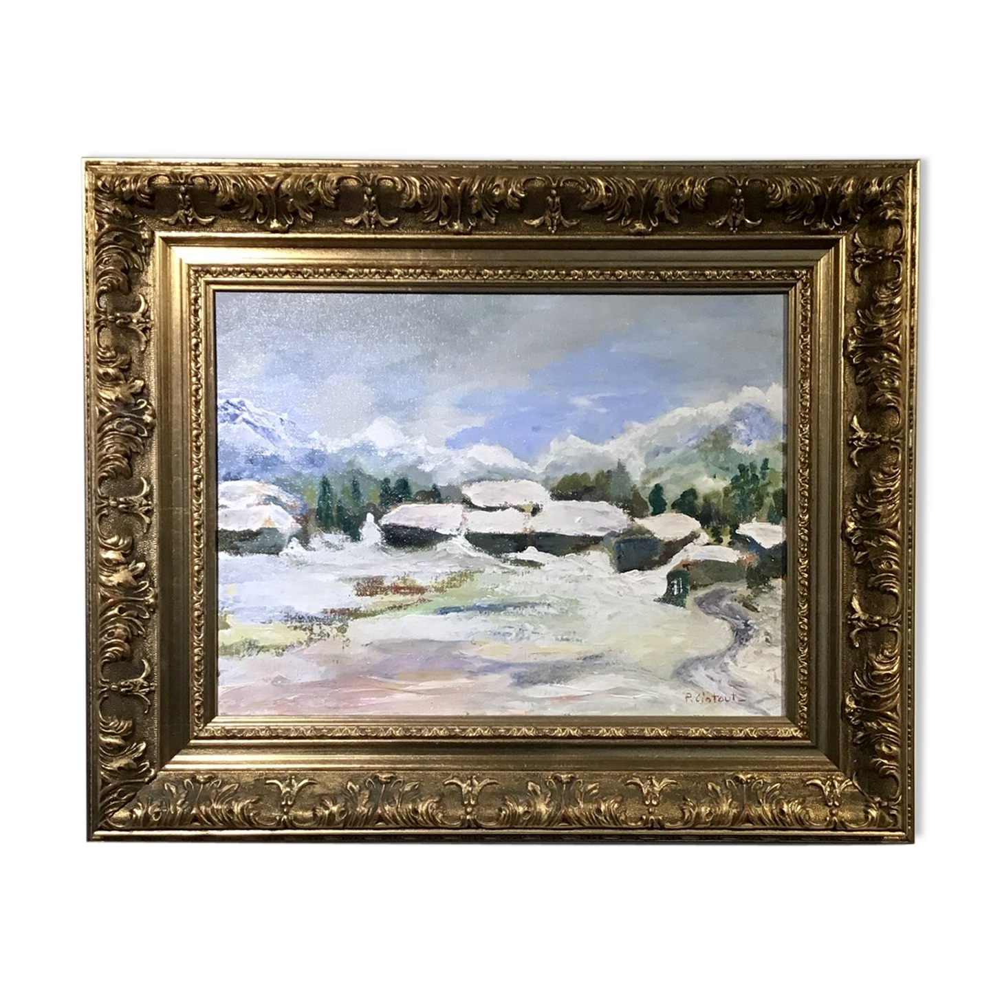 Winter landscape table under 20th century snow, stamped