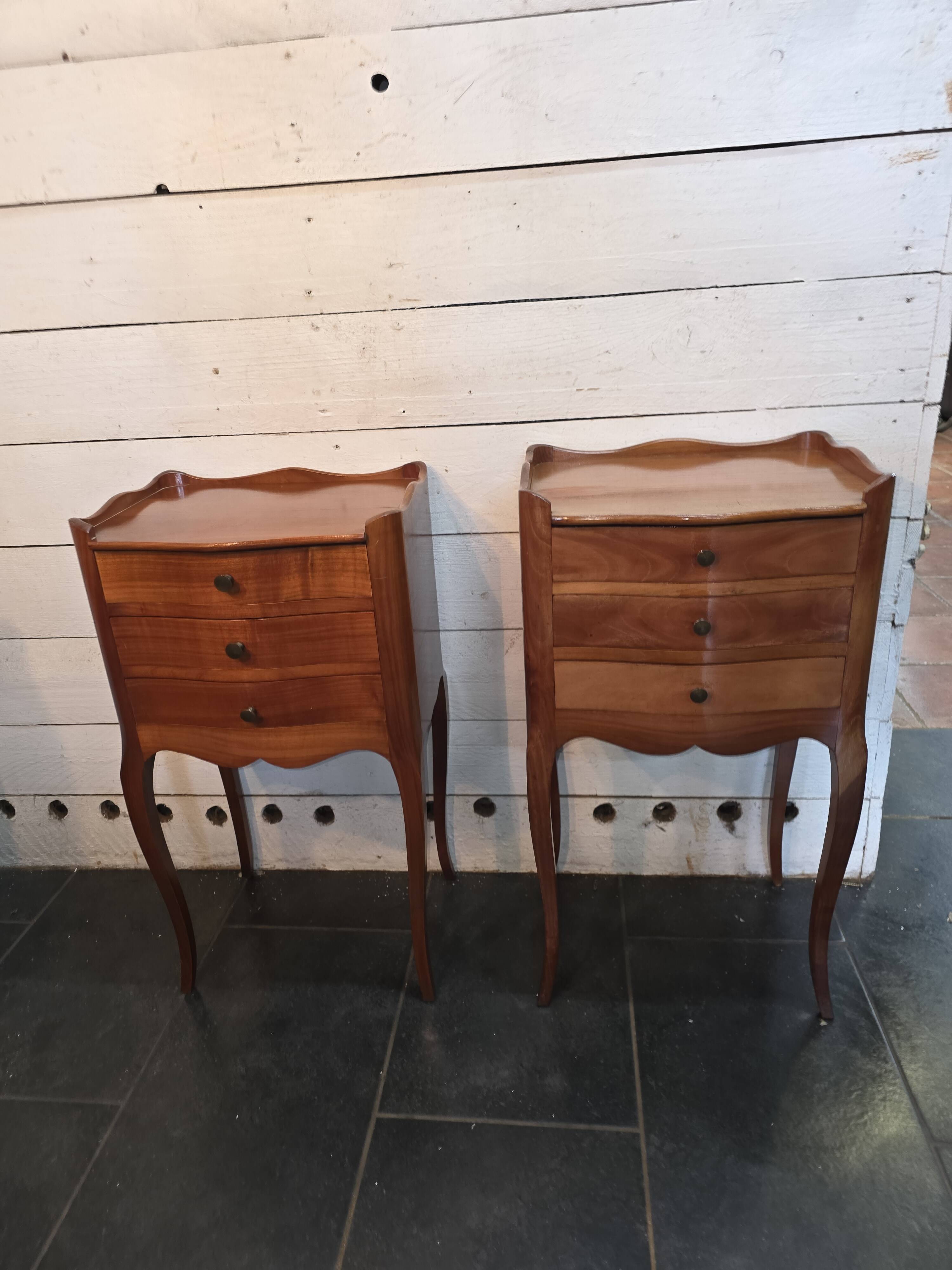 Pair of Louis XV style cherrywood bedside tables
