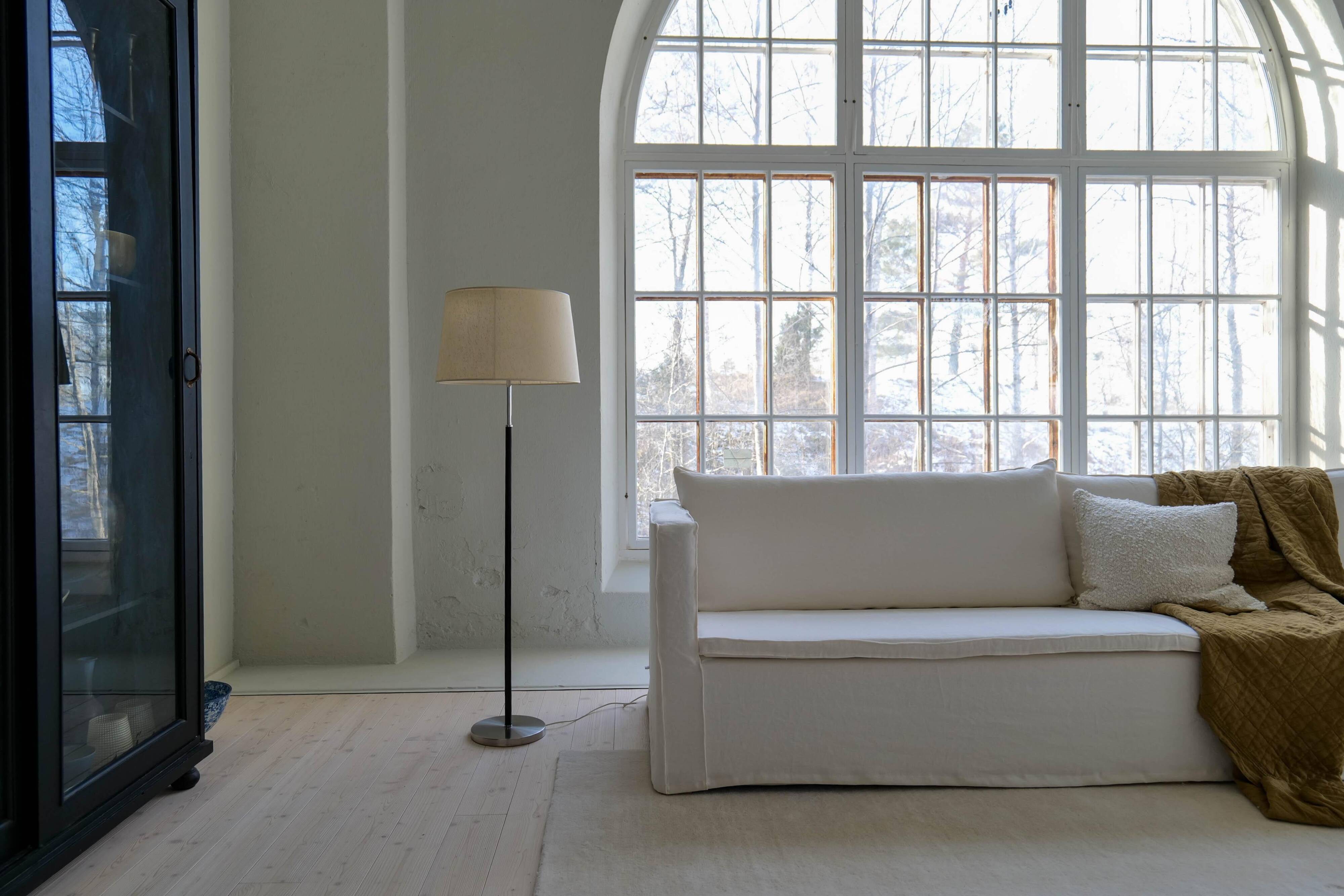 Modern mid-century chrome leather floor lamp Atelje Lyktan, Sweden